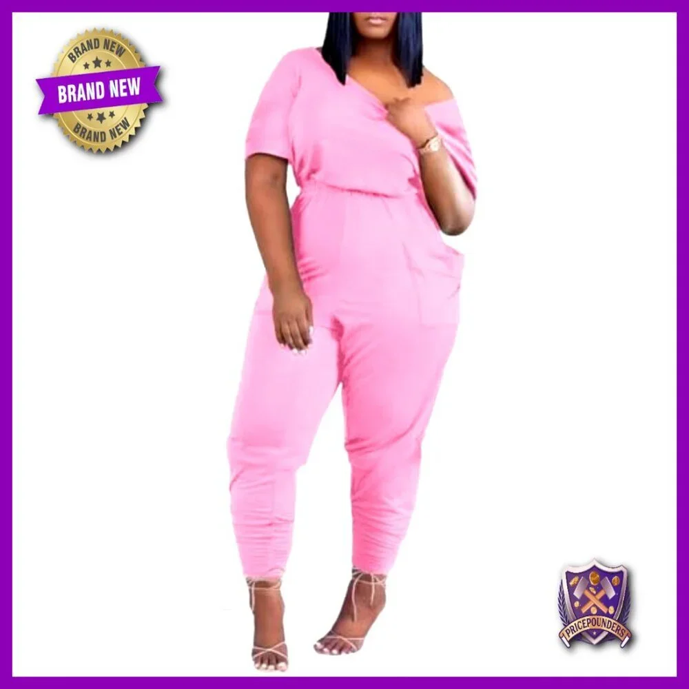 Plus Size Off Shoulder Jumpsuit with Pockets Loose Fit Summer Romper